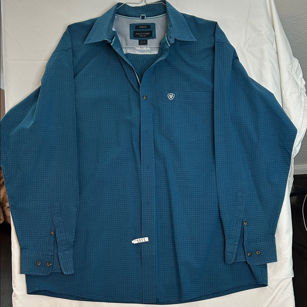 Ariat Teal Micro-Check Long Sleeve Button-Up Shirt